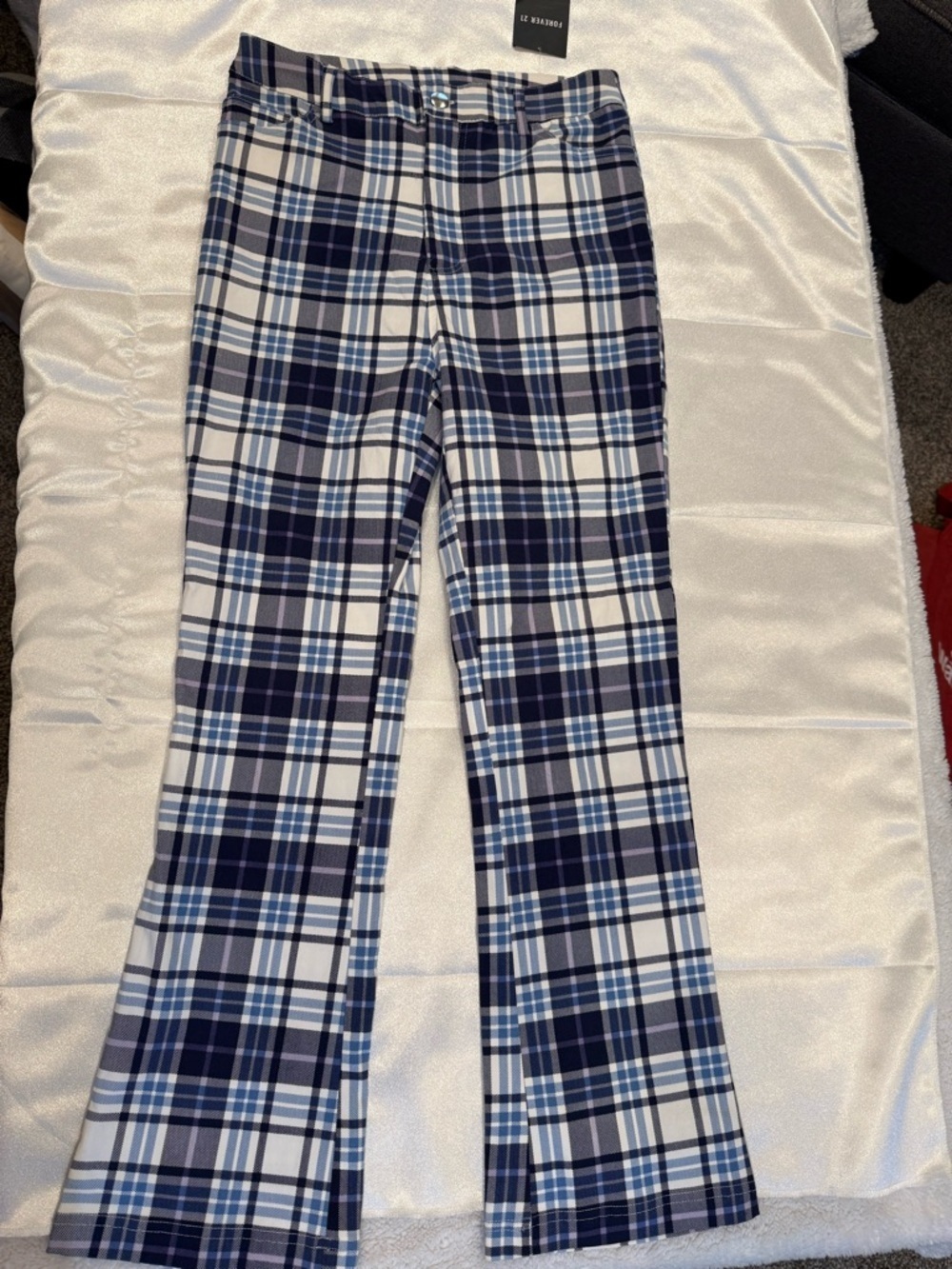 Forever 21 Navy and White Plaid Boot Cut Pants